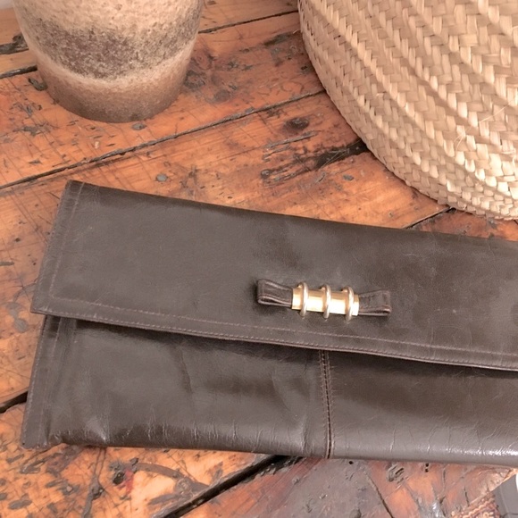 Vintage 1970’s / brown leather envelope clutch - Picture 3 of 8
